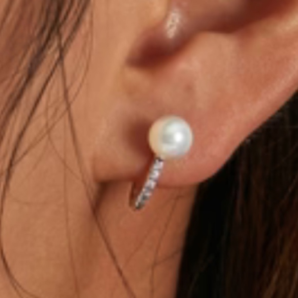 Wostu 925 Sterling Silver, Cultured Pearl and Clear Zircon Earrings - Picture 3 of 9